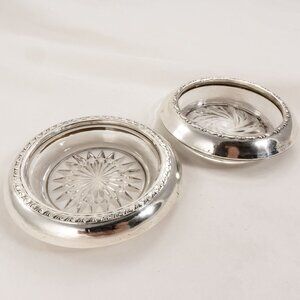 Amston Sterling + Sterling Silver - Set of 2 Elegant Vintage Glass Coasters